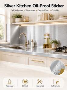 Giấy bạc nhôm tự dính 40cm x 2-4m, chống thấm nước và chịu nhiệt, nhãn dán chống dầu mỡ cho bồn rửa/tủ/ngăn kéo nhà bếp, phụ kiện bồn rửa nhà bếp. - Chải - Xem 6