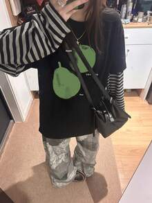 街頭風復古灰色寬鬆垂墜修身綠色紮染水果印花短袖T恤休閒黑色夏季 - 黑色 - 查看 3