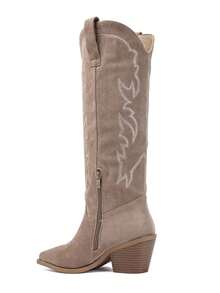 Bottes Santiagos Hautes En Suédine à Broderies Western – L'Élégance Cavalière - Khaki - View 5