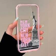 1PC New York Statue Of Liberty Pattern Colorful Pink Frame 2-In-1 Phone Case, Compatible With Apple 17 16 15 14 13 12 11 Plus Pro Max Series, Personalized Ins Style Protective Cover, Fashion - Multicolor - View 4