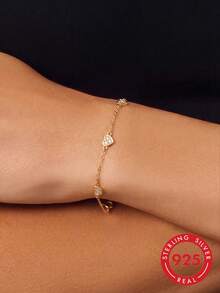 1 pieza Pulsera de plata de ley S925 con corazón suave y fresco para mujeres, joyería de mano de cadena delicada de lujo ligero y moda de alta gama, pulsera minimalista personalizada con pequeño corazón para fiesta, viaje, desplazamiento, uso versátil - Amar - Ver 13