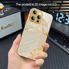 HoBa case 1件金框金條紋大理石紋手機殼，鋼化玻璃手機殼，適用於 iPhone 18、17 Pro Max，兼容 16 Pro Max、15 Pro Max、14 Pro Max，韓式時尚趣味手機殼，適用於 iPhone 11/12/13/14/15/16/18 Pro Max Plus，優雅設計，男女通用，送給女友的聖誕節、秋季、生日理想禮物 - 混合色2 - 查看 5