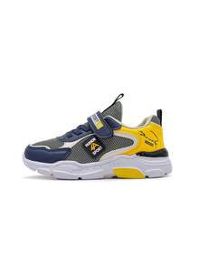 Teens' Fashionable Contrast Color Hook And Loop Sports Shoes - Shock Absorbing Anti-Slip Breathable Mesh Sneakers, Suitable For Outdoor Running And Walking - Yellow - View 10