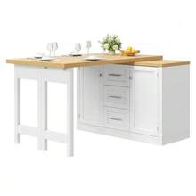 Multifunctional Kitchen Island With Extendable Tabletop, Convertible Countertop, 360° Adjustable Shelves, Snack Shelf, Magnetic Closure And Large Drawer. Modern Design, White. - White - View 1