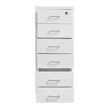 1Pc White 6-Drawer Coated Steel Under Desk Mobile Pedestal With Central Anti-Theft Lock & Brake Casters, Anti-Tilt Rolling Storage Cabinet For A4 Documents, Stationery, Art Supplies, Cosmetics, Home Studio & Office Organization - White - View 9