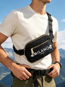 Bolsa Transversal com Alça de Ombro Ajustável, Estampada com "MILANO ITALIA" Árvore de Coco & Padrão de Letras, Bolsa Esportiva Multifuncional para Peito, Bolsa de Armazenamento Minimalista para Viagem, Adequada para Corrida, Caminhada, Fitness, Férias, Escritório e Outras Ocasiões, Bolsa de Cintura Multifuncional para Viagem, Armazenamento de Grande Capacidade, Presente de Aniversário, Presente do Dia do Professor, Presente de Volta às Aulas - Multicolorido - Visão 7