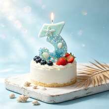 Vela de Número con Brillo Tema Oceánico Creativo (Pieza Única, Números Opcionales 0–9): Disponible en Estilos Azul o Rosa, Decorada con Estrellas de Mar, Conchas, Corona de Strass y Elementos de Sirena o Subacuáticos. Diseño sin Humo, Adecuado para Aniversario de Pareja, Fiesta de 18 Años de Niñas, Baby Shower y Celebración con Tema de Playa de Verano. - Ver 4