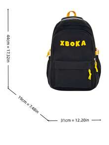 LECEY Mochila portátil de gran capacidad con estampado de letras para mujer - Negro - Ver 6