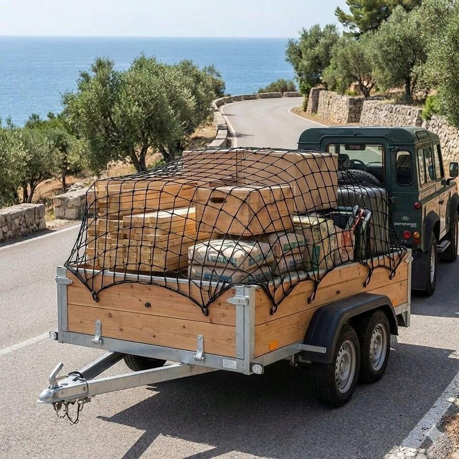 200x300cm 黑色聚酯纖維貨物網，重型拖車儲物網附掛鉤，彈性網狀貨物蓋，適用於行李、戶外裝備與設備 - 黑色 - 查看 1