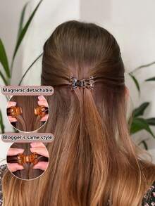 2/1pc Detachable Magnetic Bow Hair Clip, Half-Up Back Hair Accessory, Suitable For Dates, Holidays And Vacations - Multicolor - View 4