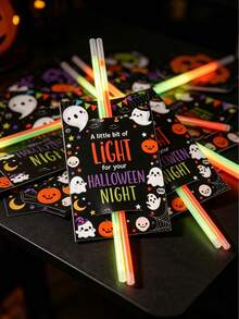 48pcs Halloween Decoration Glow Stick Holder Cards, Halloween Gift Packaging Labels, Trick Or Treat Gift Glow Stick Decoration Cards, Halloween Home Decor, Glowing Halloween Night Party Photo Props, Halloween Decorations, Halloween Party Small Gift Fillers, Christmas Decorations, Halloween Party Supplies, Glow Party Supplies Back To School (Glow Sticks Not Included) - Halloween - View 7