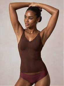 Veilyse Women's Solid Color Camisole Tank Top - Coffee Brown - View 8