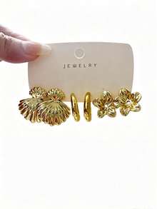 6/18PCS Fashionable Elegant Small C-Hoop Geometric Multi- Gold Metallic Earring Set, Women's Fashion Earring Set, Daily Wear, (Lightweight CCB Material, Non-Fading/No Ear-Pulling Sensation) - Gold - View 12