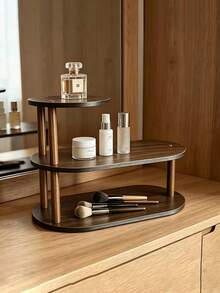 1pc Vintage Wooden Desktop Organizer, Multi-Layer Cosmetic Storage Rack, Multi-Functional Home Storage Rack, Kitchen Spice Rack, Cup/Mug Holder, Lipstick, Perfume, Tea Cup, Seasoning Bottle Open Display Rack, Space-Saving Countertop Shelf - Walnut Oval - View 12