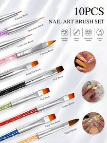 10pcs Nail Art Brush Set Drawing Pen Set Nail Art Decorations Brush For Diy Manicure Manicure Nail Art Pen Tool - Multicolor - View 3