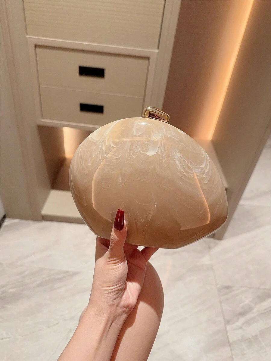 Moonlit Eve Bag 1件裝 水波紋迷你壓克力不對稱晚宴手拿包，高級金屬珠扣設計，優雅方盒晚宴包，適合派對女孩、新娘、大學生、職場新人與白領女性，適用於派對、舞會、婚禮，完美搭配舞會配件，附金屬鍊條，隨機花紋