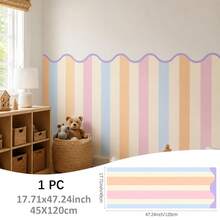SUPSTICKER 1 pieza Pegatina de pared de vinilo con rayas onduladas de color pastel, autoadhesiva y removible, 17.72*35.43/47.24 pulgadas, adecuada para decoración del hogar DIY en interiores - 1PC - Ver 15