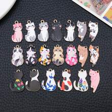 10/12/16/20pcs Cute Cartoon Cat Enamel Charms Printed Cat Alloy Pendants DIY Jewelry Making Accessories For Bracelet Necklace Earring Keychain Crafts - Multicolor - View 2