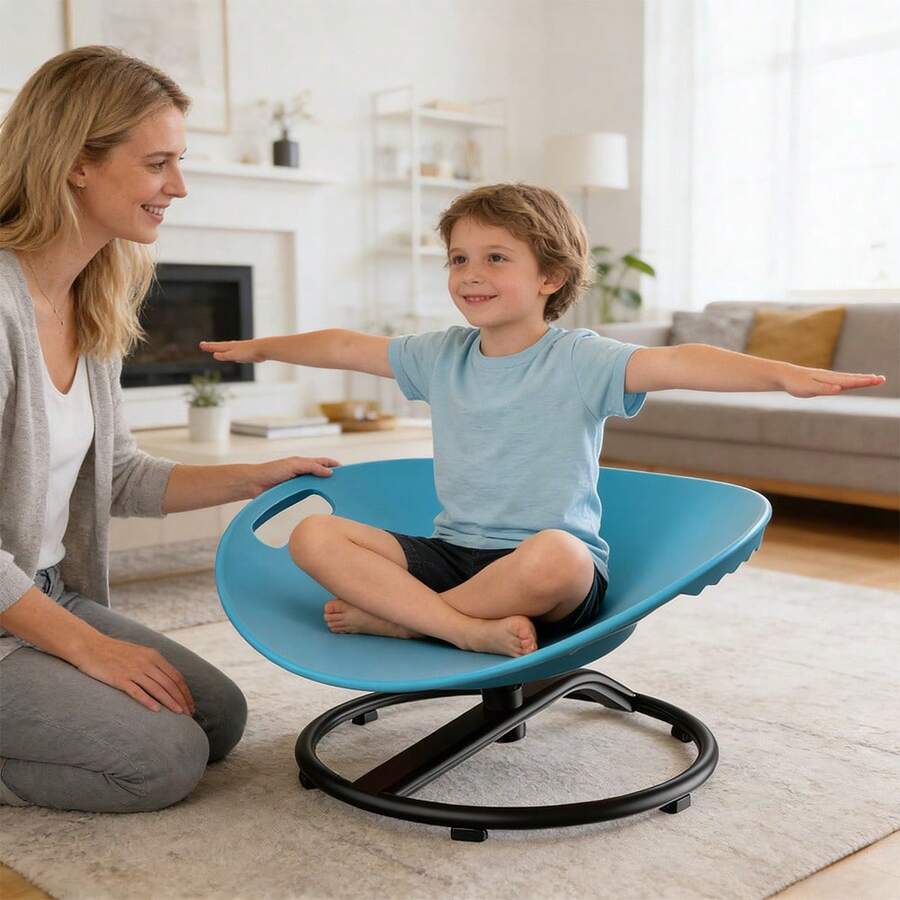 Sensory Swivel Chair with Anti-Slip Metal Base, Blue Oval Egg Design, Balance and Concentration Training Rehabilitation Tool for Home & Therapy Centers