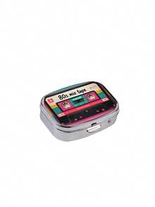 Caja de pastillas cuadrada con diseño de cinta de casete retro - Caja de pastillas compacta con compartimentos internos, perfecta para gestionar sus medicamentos diarios mientras viaja. Tamaño adecuado para caber cómodamente en bolsillos y bolsos - Multicolor - Ver 14