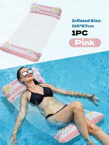 Daisy Glitter Transparent Inflatable Water Hammock Float, Breathable Mesh Pool Raft With Dual Inflatable Head And Foot Pillows, Foldable Portable Swimming Bed For Beach, Pool And Summer Vacation - Multicolor - View 17
