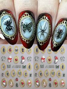 Ladybug Spider Butterfly Ant Gothic Frame Nail Art Stickers 5D Insect Theme Relief Design Y2K Halloween Heart Skull Horror Nail Art Decoration Nail Art Decor DIY Supplies - Multicolor - View 2