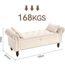 Ottoman Storage Bench,Sofa Bench,Foot Rest Stool,Velvet End Of Bed Bench,Storage Box With Lid, Entryway Bench,168 KG Load Capacity - Beige - View 4