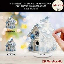 2D Plano, 1 peça Casa de Pássaros Giratória em Acrílico para Decoração de Secretária - Design Intrincado Azul e Branco com Acentos Florais, Base Rotativa 360°, Adequado para Uso Interior/Exterior, Sem Necessidade de Eletricidade, Perfeito para Escritório em Casa e Áreas de Relaxamento, Decoração de Pássaros, Decoração Interior/Exterior, Casa de Pássaros Decorativa, 2D Plano - A - Ver 4