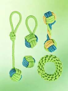 1/3/4/5/6pcs Green Series Pet Dog Cotton Rope Toy Set, Durable Chew Teeth Grinding Boredom Relief Knot Rope Toy, Small Dog Puppy Teeth Cleaning Interactive Pull Rope Toy, Pet Chewing Toy - Multicolor 2 - View 14