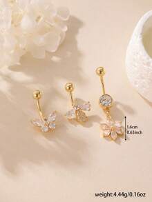 3pcs Fashion Luxury Stainless Steel Flower Belly Button Ring Pendant, Butterfly Navel Ring Pendant, Belly Piercing Jewelry - Multicolor - View 10