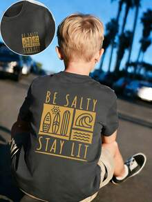 Tween Boy Casual Fun Print Crew Neck Pullover Short Sleeve T-Shirt Summer Top - Dark Grey - View 3