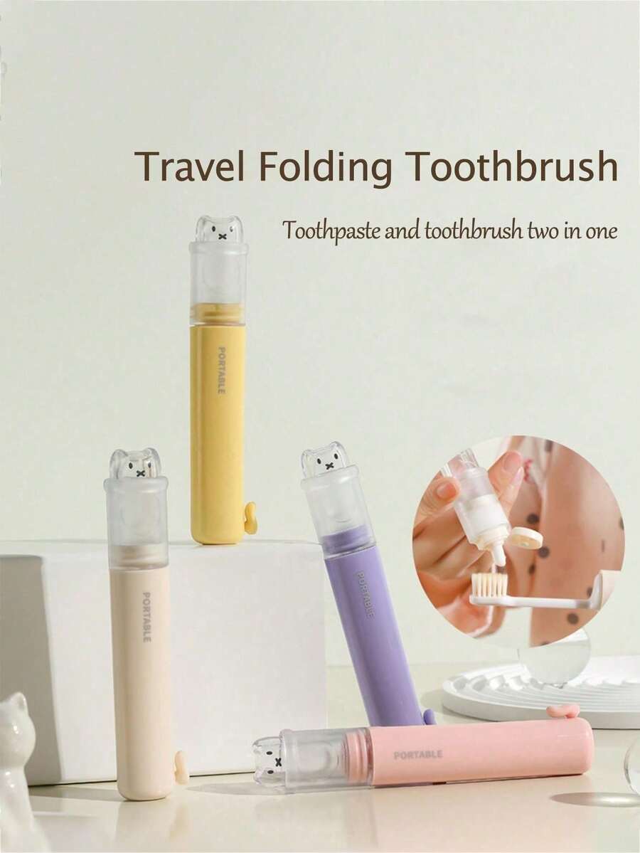 Mini Portable Folding Toothbrush Case Set - Built-In Toothpaste Storage Compartment, 2-In-1 Multifunctional Design, Multiple Colors Available. Essential For Business Travel, Suitable For Hotel Stays And Various Trips - Multicolor - View 1
