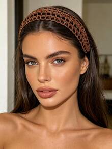 1Pc French Retro Hollow Out Crochet Headband, Sweet Wide Band Hair Accessory, Perfect For Daily Date Vacation - Multicolor - View 3