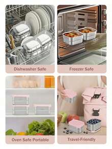 1pc 8oz Stainless Steel Snack Containers With Silicone Lids, Leak-Proof Small Food Storage Boxes, Reusable Metal Lunch - Multicolor - View 6