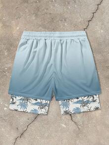 Men's Summer Double Layer Beach Shorts With Coconut Tree Print, Seaside Vacation Shorts - Multicolor - View 3