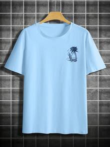 Men's Round Neck Letter Print Short Sleeve T-Shirt, Suitable For Summer Casual Sports - 白色 - 查看 9