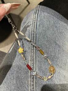 1 Stück Ins Stern Handy-Dekor – handgefertigte Perlen-Handykette zum Aufhängen, Kamera-Anti-Verlust-Kette für Reisen, Taschen-Akzent, Schlüsselanhänger, Aufhänger für Apple Pro Bluetooth-Kopfhörer-Hülle, Feiertagsgeschenk für Frauen - Verschiedenfarbig - Übersicht 3