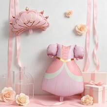 2pcs Pink Princess Dress & Pink Crown Foil Balloons, Perfect For Birthday Party Decoration, Event Party Scene Props - View 4