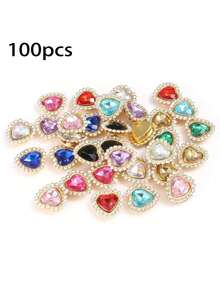 100pcs/16mm Fashion New Colorful Heart-Shaped Rhinestone Rings Hand-Sewn DIY Accessories 30pcs Random Color - Multi-colored Heart-shaped Diamonds - View 16