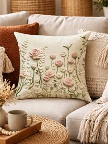 1/2/4pcs 2D Floral Print Decorative Pillow Covers, Soft Luxury French Style, Suitable For Daily Home Use/Soft & Comfortable Pillow Covers, Single-Sided Without Insert, Machine Washable - Beige - View 2