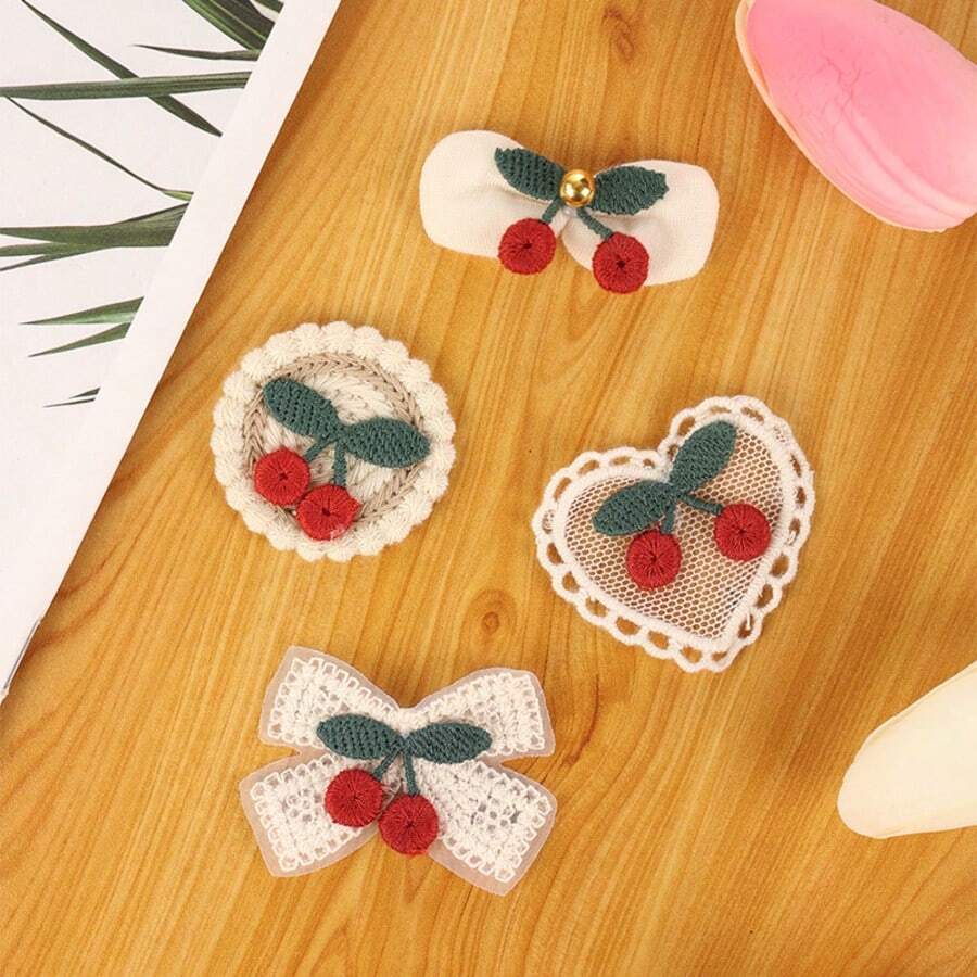 2/5/10/20pcs Cute Cherry Fabric Applique Embroidery Patches, Suitable For Clothing, Hats, Socks, Hair Accessories Or Gift Packaging Decoration - Cherry - View 1