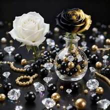 200g Artificial Floating Non-Porous Pearls For Vase Filler, 10mm/16mm/20mm Mixed Sizes, For Vase Decoration, Wedding Decor, Vase Filler, Floating Candle Decoration, Home Center Table Decor, Suitable For DIY Wedding, Birthday, Theme Party, Valentine's Day Decor, Halloween Decor And Christmas Center Decor - Bright Gold + Black + Diamonds - View 7