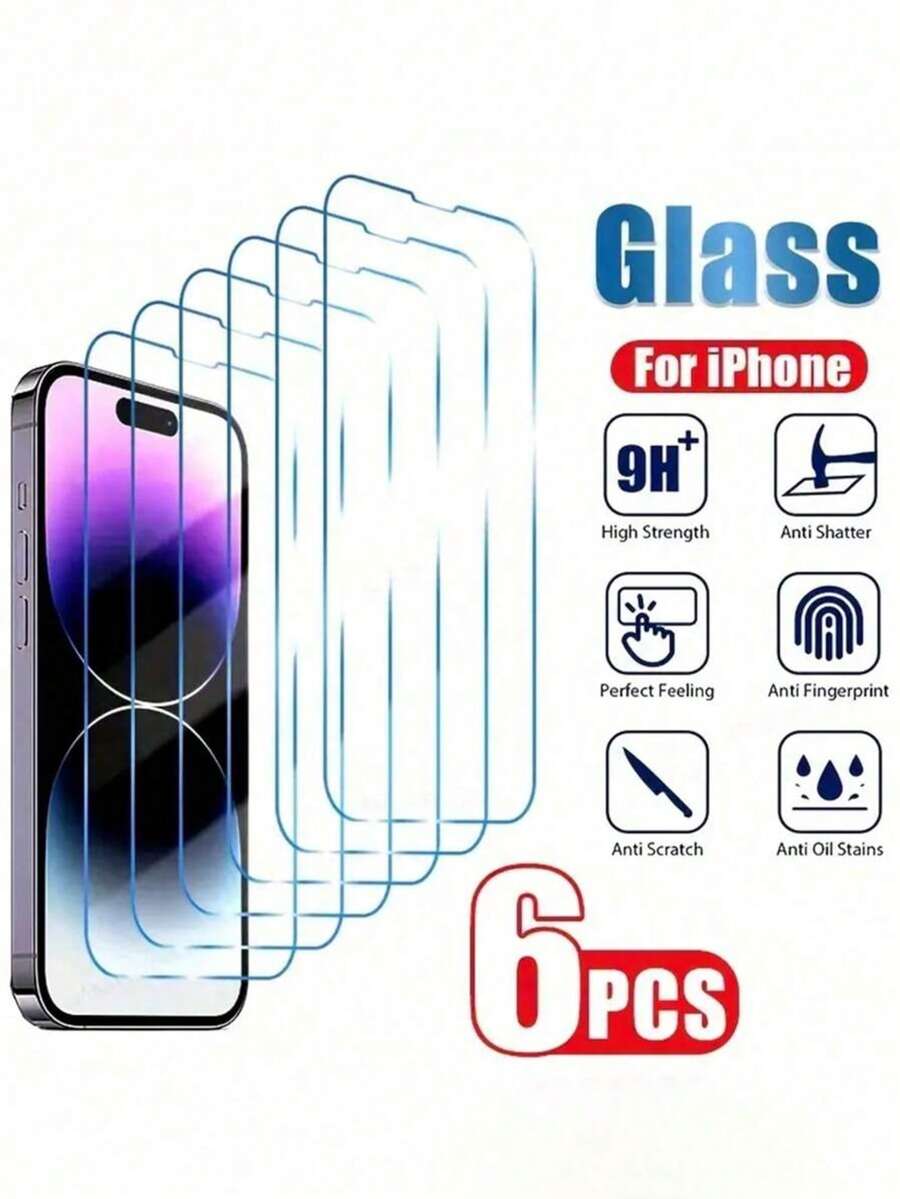 6入裝螢幕保護貼,適用於 iPhone 17/16/16e/15/14/13/13 Pro/12/11/17 Pro Max/17 Air/16 Pro Max/15 Pro Max/14 Pro/Plus/Mini/X/XR/XS Max/7/8/SE2/SE3,9H+ 鋼化玻璃膜,防刮,全螢幕覆蓋 - 無色 - 查看 1