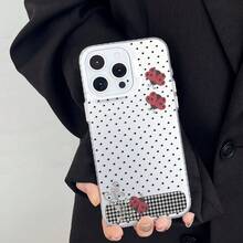 HANCAI 1pc Black & White Small Polka Dot Plaid Ladybug Floral Full Coverage Anti-Drop Phone Case, Ins Gentle Korean Style Retro Sweet Girl Minimalist Versatile Protective Cover, Compatible With IPhone17/17Pro/17ProMax/16/11/16Plus/16ProMax/16e/15ProMax/13/14/12/14ProMax/12ProMax/13ProMax/12Pro/13Pro/14Pro - White Frames, Matte White - View 2