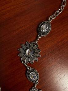 Cadena de cintura con flores vintage y strass, cinturón corporal de metal retro para vestidos - A - Ver 3