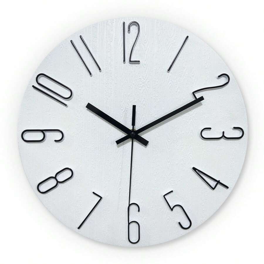 Constantplanet 12 Inch White Wall Clock With Black 3D Numbers, Silent Quartz Decorative Clock, Creative Hollow Round Wall Clock, Suitable For Living Room, Home, Office, School Decoration, Holiday Gift (Battery Not Included) - MX015 - View 1