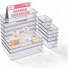 Drawer Organizer Divider Set, 4 Sizes Transparent Plastic Storage Bins Trays - Suitable For Vanity, Kitchen Utensils, Office Supplies, Bathroom, Dressing Table Drawers, RV Cabinets - Clear - View 1