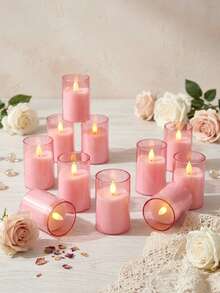 6/12/24pcs Flameless Candle Lights With Timer Remote Control, Battery Operated Mini Pink Warm Light Candles, Suitable For Christmas, Halloween, Valentine's Day, Mother's Day, Gifts, Birthday, Proposal, Wedding, Party, Festival - Pink - Warm Light - View 7