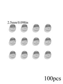 100pcs Stainless Steel Ball Crimp End Beads, Fold Clasp Spacer Beads, Wholesale DIY Jewelry Making Supplies - Silver - View 7