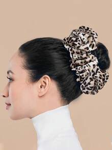 大號女款多色豹紋天鵝絨時尚歐美風大腸髮圈，適合日常使用 - 彩色 - 查看 6
